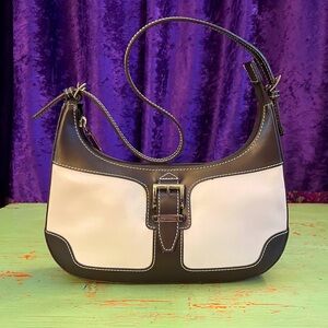 Vintage Y2K FIORELLI patent leather brown & cream adjust strap buckle handbag